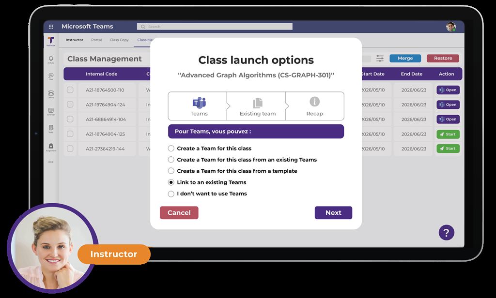 Classeo class management interface for instructors